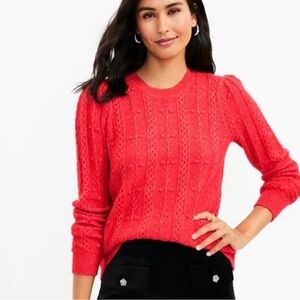 LOFT Red Cable Knit Sweater